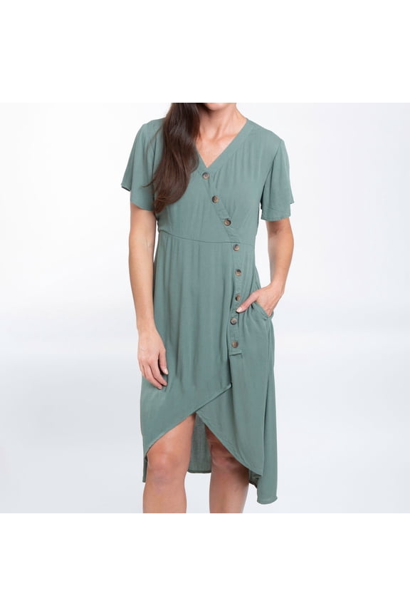 Ayanna Small Forest Shade V-Neck Short Sleeve Dress for Women