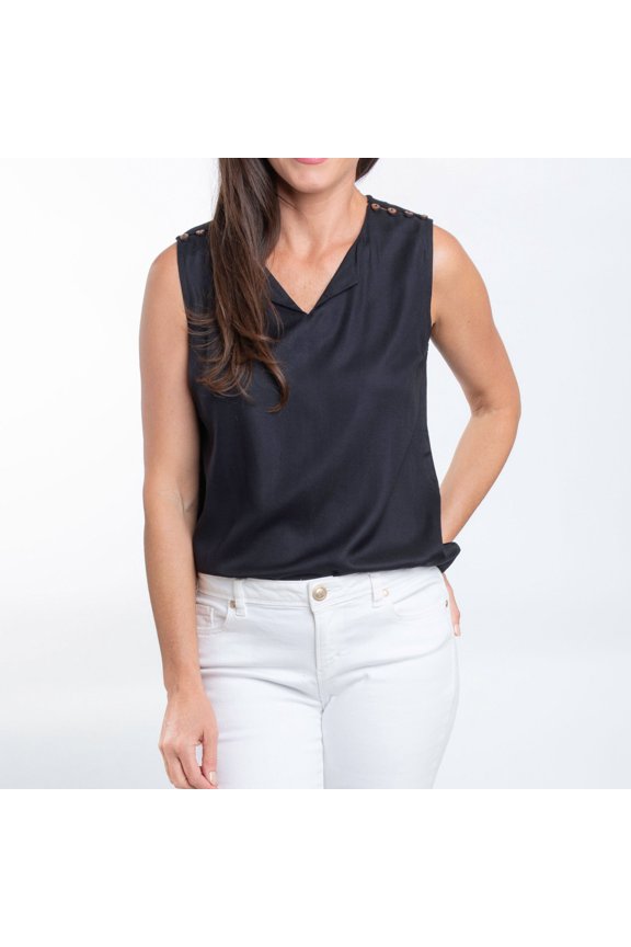 Casey Jet Small V-Neck Sleeveless Tank Top Blouse for Women