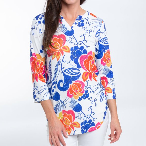 Elsie & Zoey Daisy 2XL Plus 3/4 Sleeve V-Neck Jersey Floral Tunic Blouse for Women