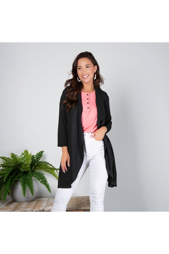 Diana 2XL Plus Jet 3/4 Sleeve Stretch Knit Denim Duster Cardigan for Women