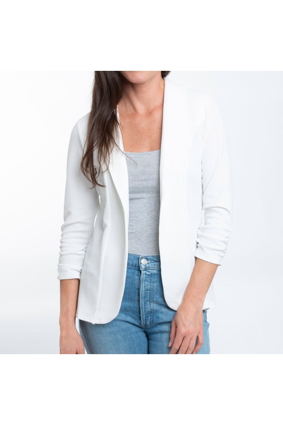 Dove 2XL Plus White Ruched Stretch Crepe Blazer for Women