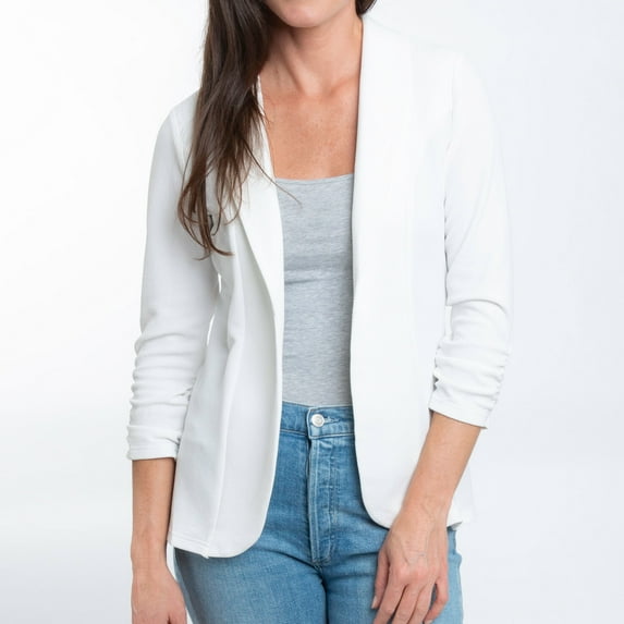 Elsie & Zoey Dove 2XL Plus White Ruched Stretch Crepe Blazer for Women