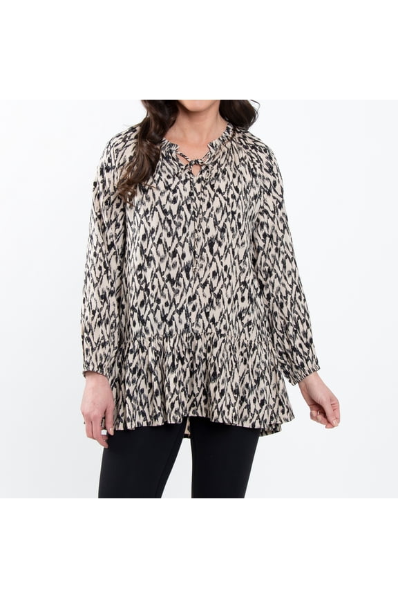 Hollis Ruffle Long Sleeve Ikat V-Neck Tie Blouse for Women