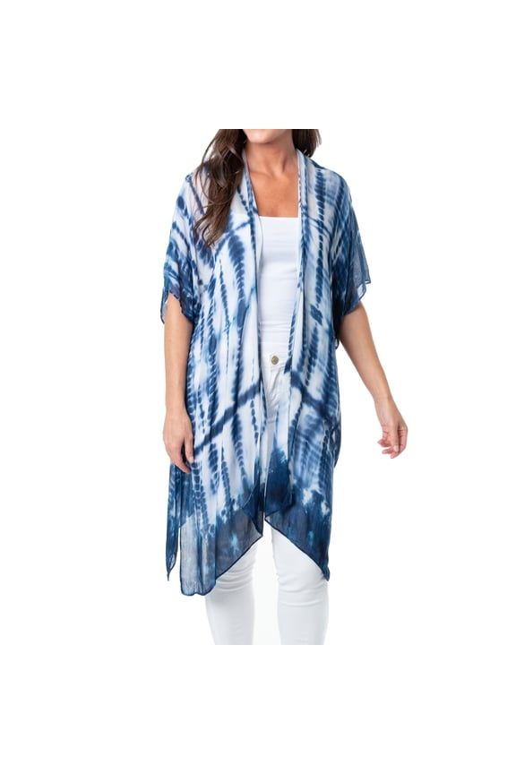 Lightweight One Size Indigo Tie Dye Sheer Ruana Swimsuit Beach Cover Up for Women