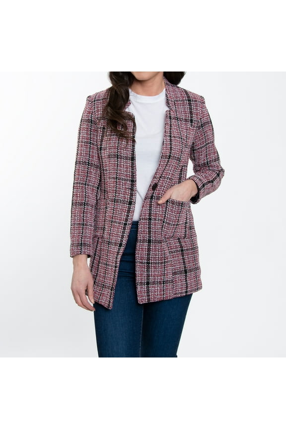 Lyra Fully Lined Long Sleeve Plaid Long Length Boucle Blazer for Women