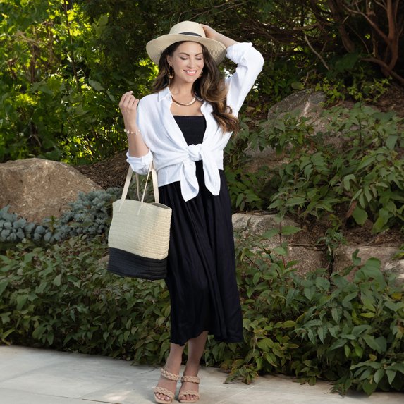 Elsie & Zoey Sarai Medium Jet Smocked Bodice Toile De Jouy Midi Dress for Women