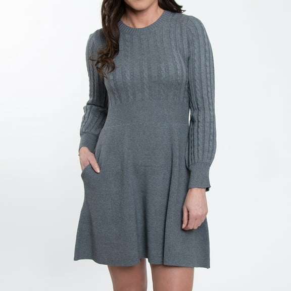 Elsie & Zoey Sheena Crew Neck Cable Knit Long Sleeve Sweater Dress for Women