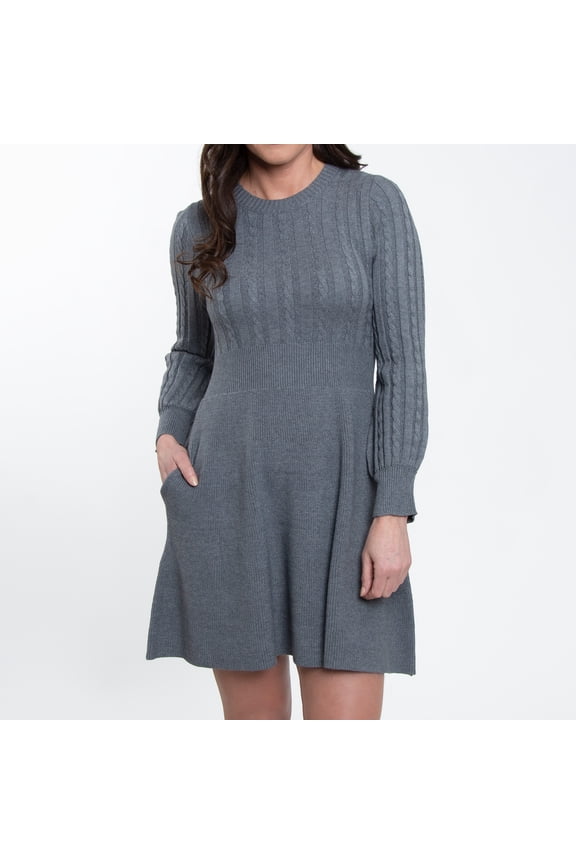 Sheena Crew Neck Cable Knit Long Sleeve Sweater Dress for Women