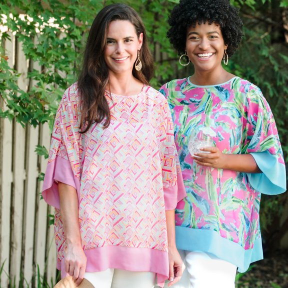 Elsie & Zoey Summertime Ikat Scoop Neck Half Sleeve Printed Sheer One Size Shirt for Women
