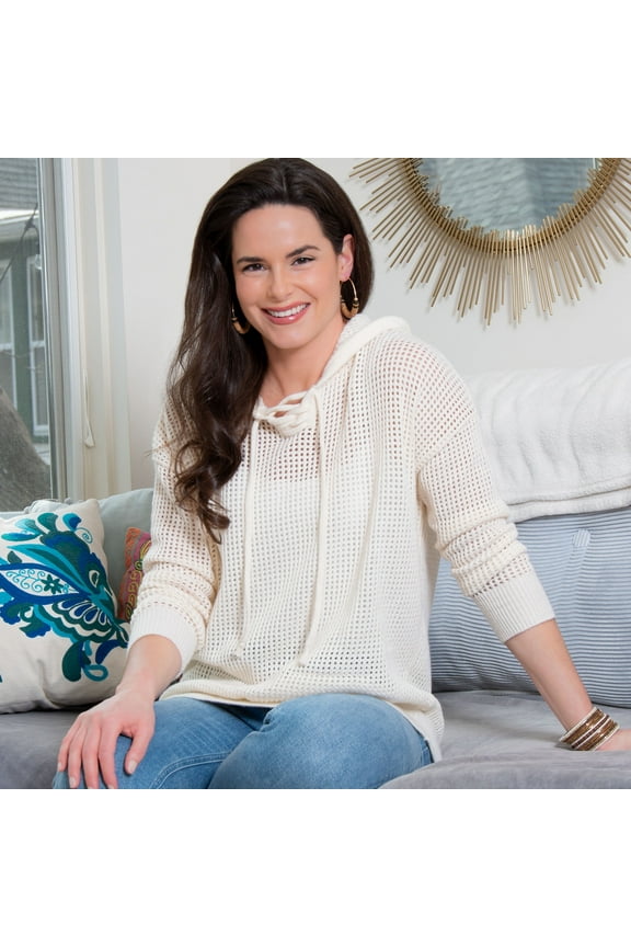 Talullah Crochet Long Sleeve Hooded Pullover Sweater for Women