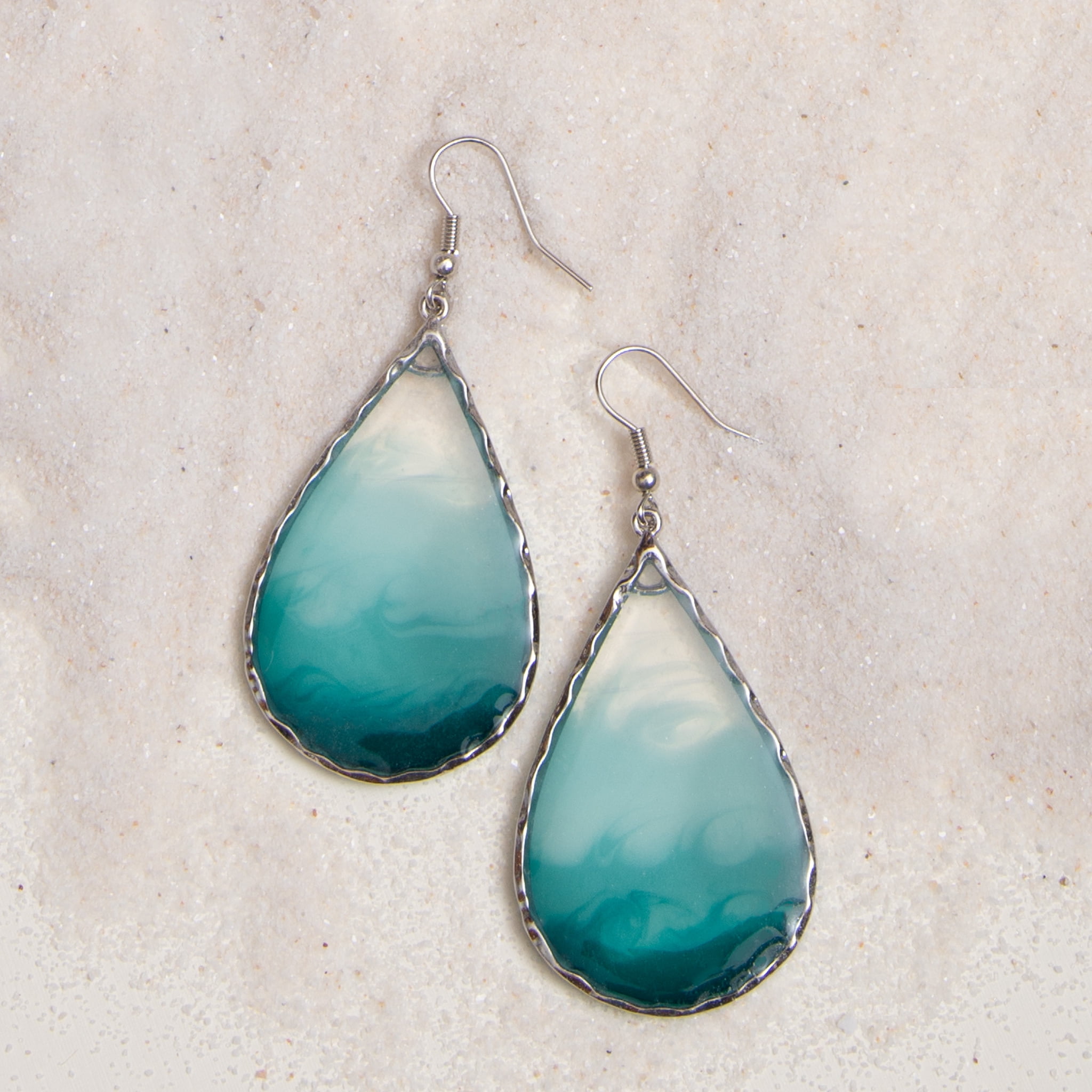 Elsie Zoey Teal Painted Swirl Teardrop Drop Earrings for Women