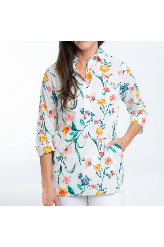 Tessa Medium Paradise 3/4 Sleeve Collared Tunic Blouse for Women