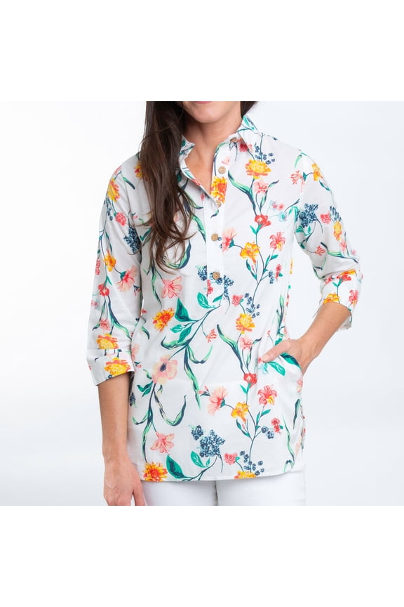 Tessa XL Paradise 3/4 Sleeve Collared Tunic Blouse for Women