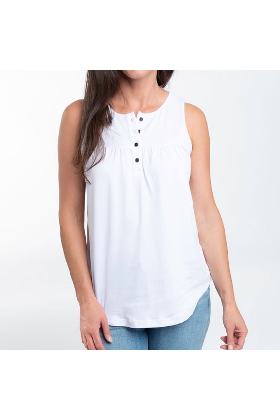Tobi Small White Sleeveless Scoop Neck Henley Tank Top for Women