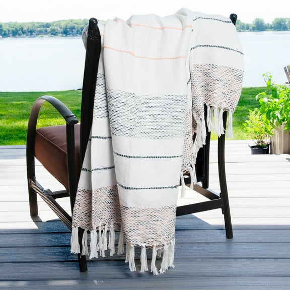 Elsie & Zoey Tylanne 50x70" Striped Indoor/Outdoor Recycled Woven Throw Blanket for Women