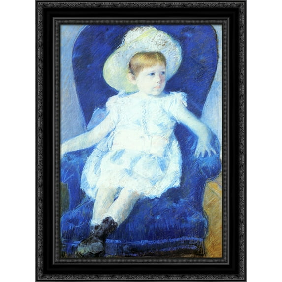 Elsie in a Blue Chair 19x24 Black Ornate Wood Framed Canvas Art by Cassatt, Mary,