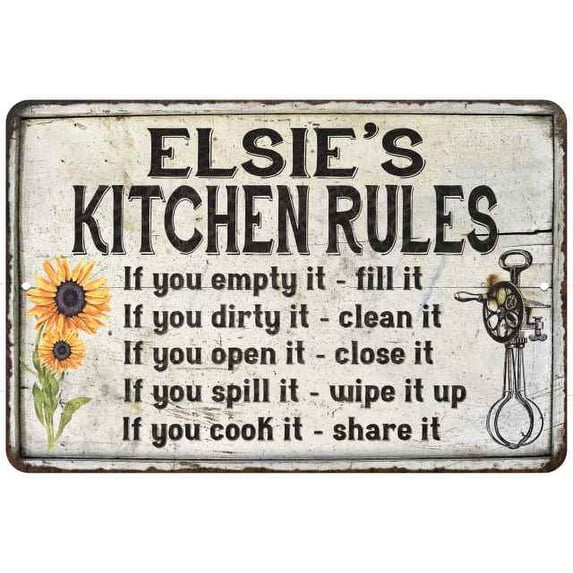 Elsie's Kitchen Rules Chic Sign Vintage Decor 12x18 Metal Sign 112180032201