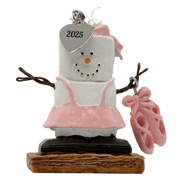 Smores Ballerina Ornament 2025 Pink Tutu with Dated Charm Dance Gift for Girls Elskandi