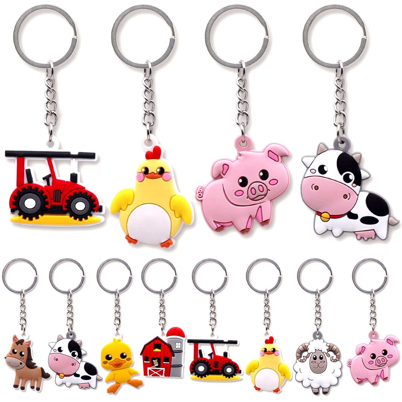 Elsqolro Farm Party Gift OIF8 keychain 24 Set Keychain Party Favors For