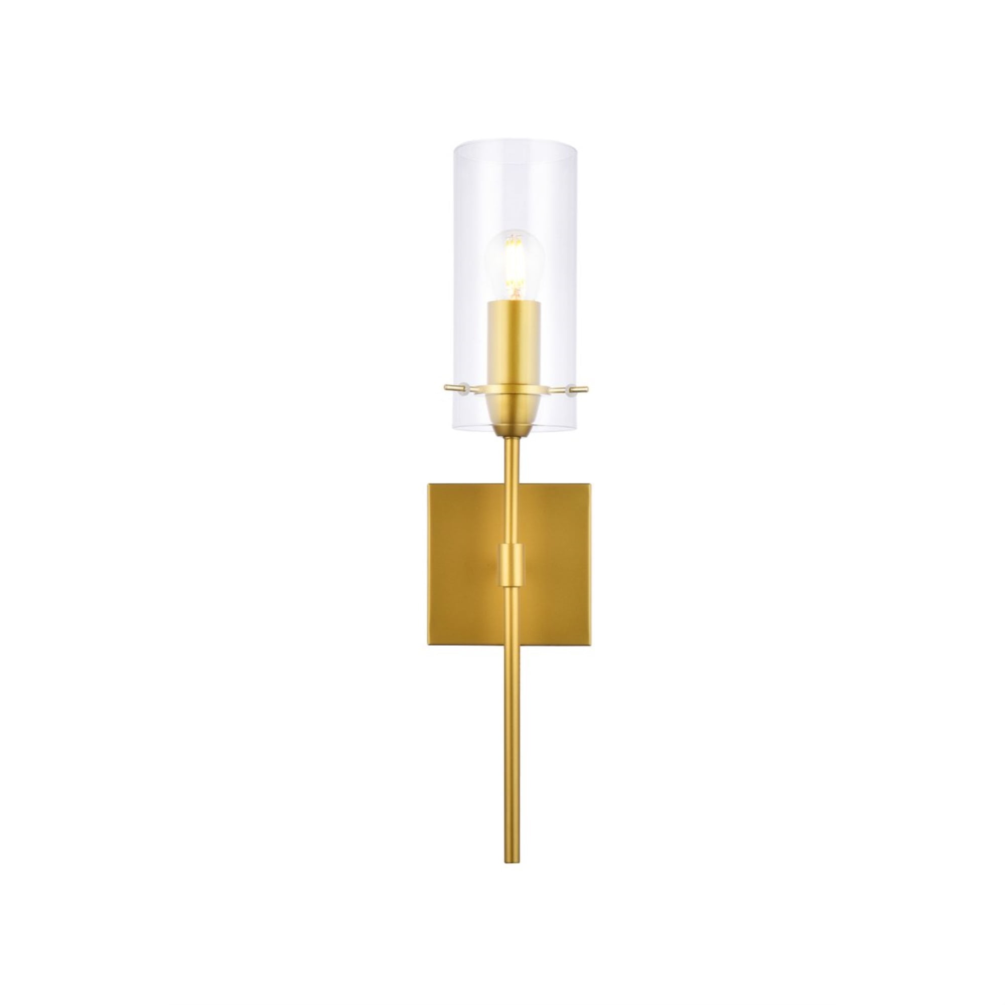 Elsreth Brass Cylinder Dimmable Wall Sconce with Clear Glass Shade