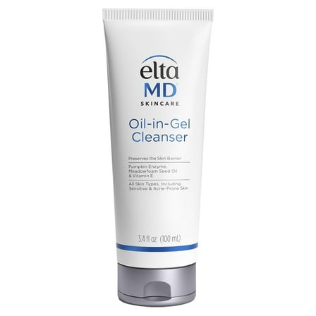 EltaMD Oil-In-Gel Facial Cleanser, Daily Gentle Face Cleanser, Removes Long-Wear Makeup, Sunscreen, and Sweat, Cleansing Oil For Face, 3.4 oz Tube