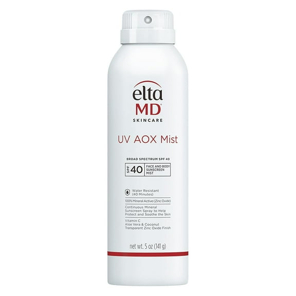 EltaMD UV AOX Mist Mineral Sunscreen Spray, SPF 40 Spray Sunscreen for Face and Body, Zinc Oxide Formula, 5 oz Bottle