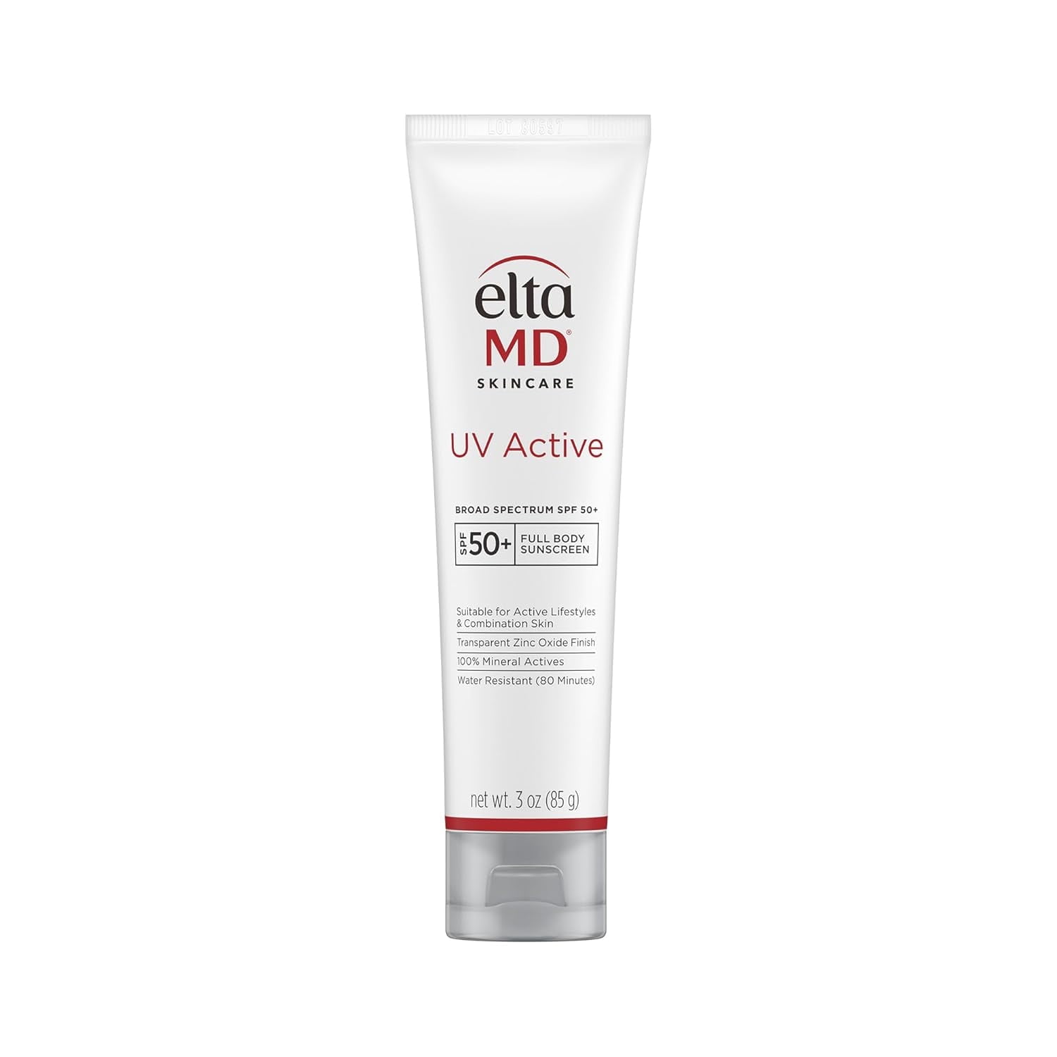 EltaMD UV Active Mineral Sunscreen with Zinc Oxide, Water Resistant Sunscreen SPF 50+ Up to 80 Minutes, for Face and Body, 3.0 oz Tube