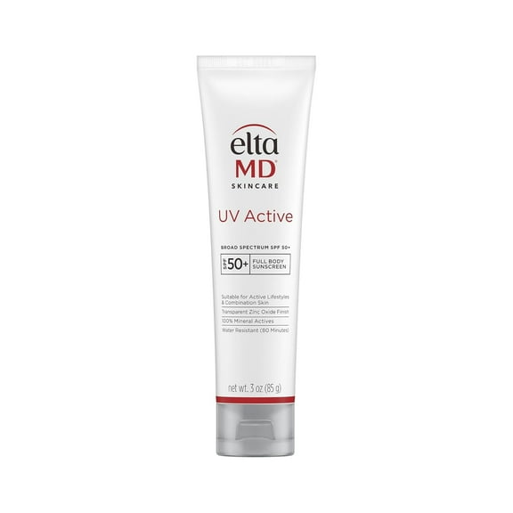 EltaMD UV Active Mineral Sunscreen with Zinc Oxide, Water Resistant Sunscreen SPF 50+ Up to 80 Minutes, for Face and Body, 3.0 oz Tube
