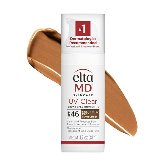 EltaMD UV Clear Deep Tint Face Sunscreen, SPF 46 Tinted Sunscreen with Zinc Oxide, Oil-Free, For Sensitive Skin, Acne-Prone Skin, Lightweight, Dermatologist Recommended, 1.7 oz
