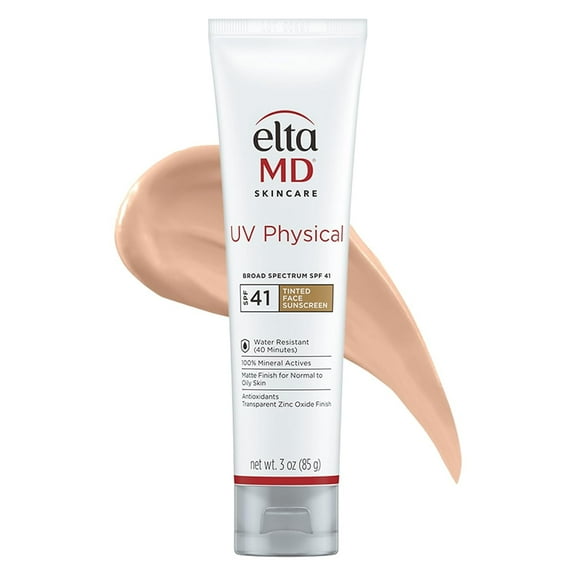 EltaMD UV Physical Tinted Mineral Sunscreen for Face - SPF 41 Tinted Sunscreen for Face, 100% Mineral, 3.0 oz Tube