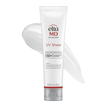 EltaMD UV Sheer Face Sunscreen SPF 50  No White Cast, Sheer Zinc Oxide Sunscreen for Face & Body, 3.0 oz Tube - Travel Size