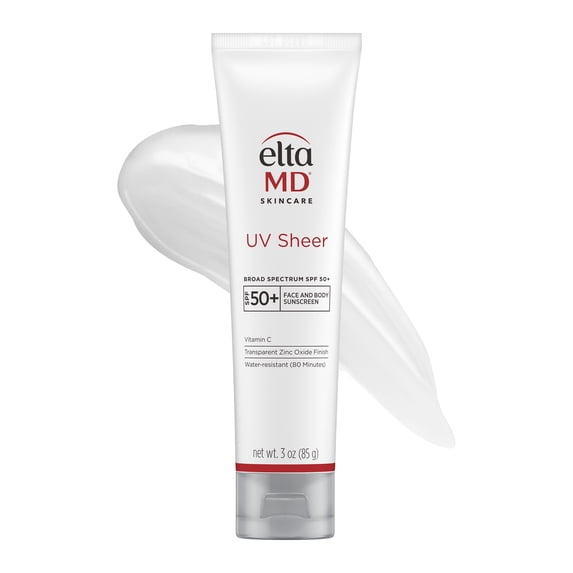 EltaMD UV Sheer Face Sunscreen SPF 50+ No White Cast, Sheer Zinc Oxide Sunscreen for Face & Body, 3.0 oz Tube - Travel Size
