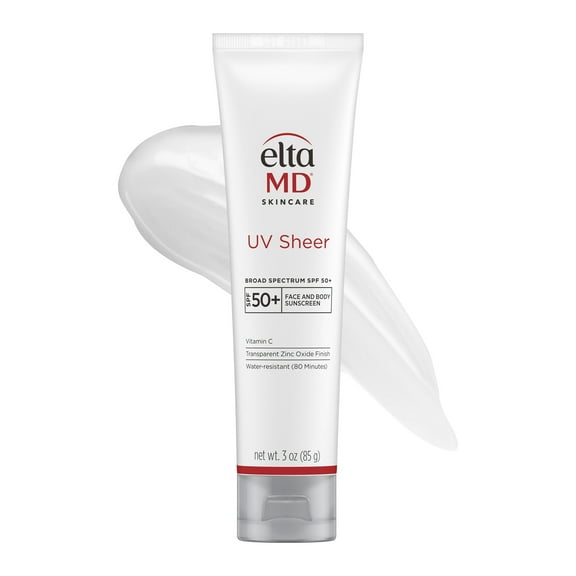 EltaMD UV Sheer Face Sunscreen SPF 50+ No White Cast, Sheer Zinc Oxide Sunscreen for Face & Body, 3.0 oz Tube - Travel Size