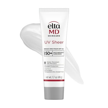 EltaMD UV Sheer Face Sunscreen SPF 50+ No White Cast, Sheer Zinc Oxide Sunscreen for Face & Body, 1.7 oz Tube - Travel Size