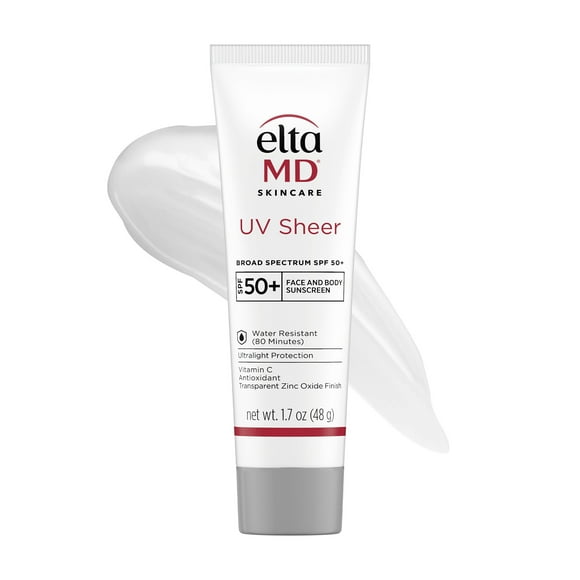 EltaMD UV Sheer Face Sunscreen SPF 50+ No White Cast, Sheer Zinc Oxide Sunscreen for Face & Body, 1.7 oz Tube - Travel Size