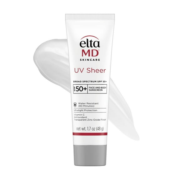 EltaMD UV Sheer Face Sunscreen SPF 50 No White Cast, Sheer Zinc Oxide Sunscreen for Face & Body, 1.7 oz Tube - Travel Size