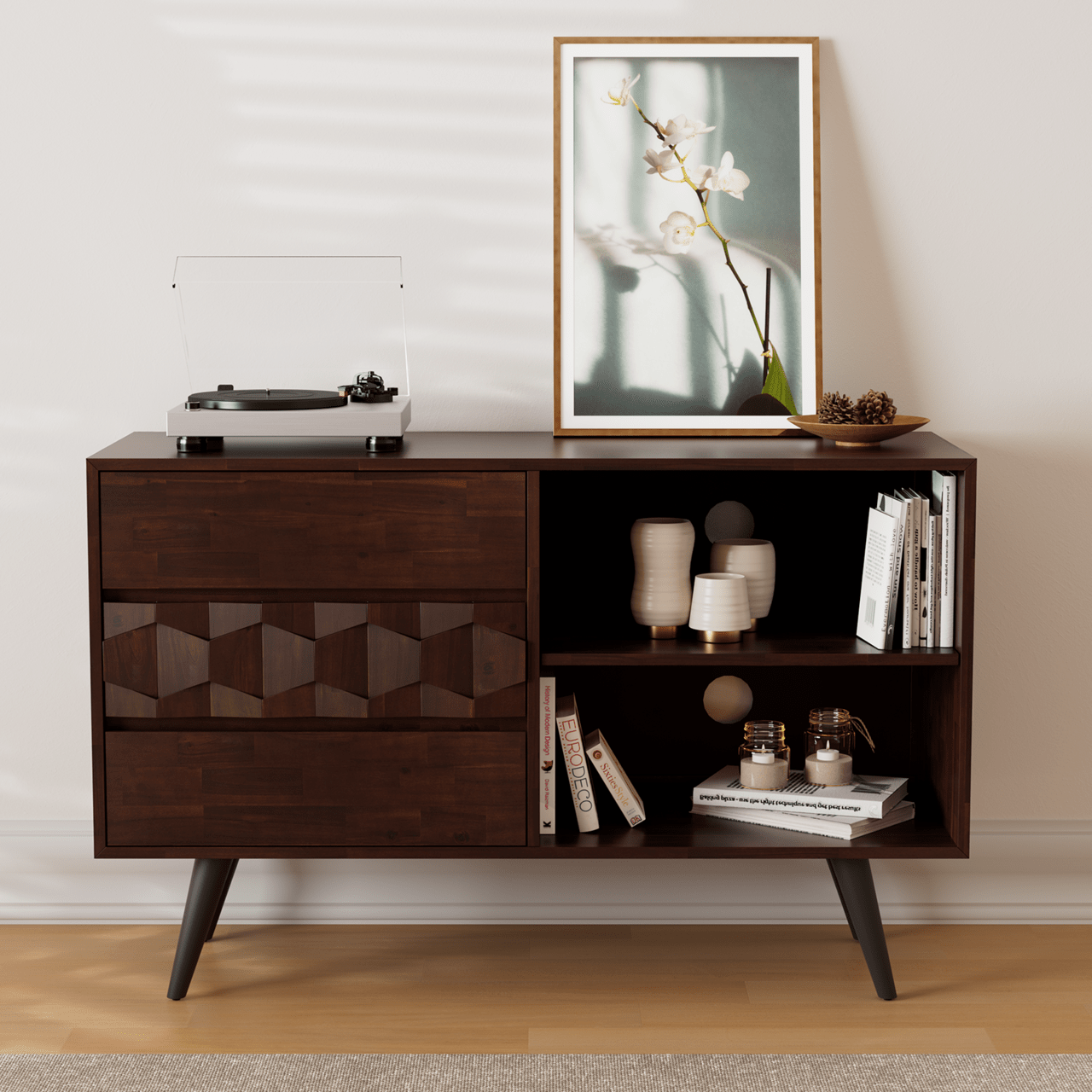 Eltis Patronza Solid Wood TV Stand 3 Drawers, for TVs up to 45