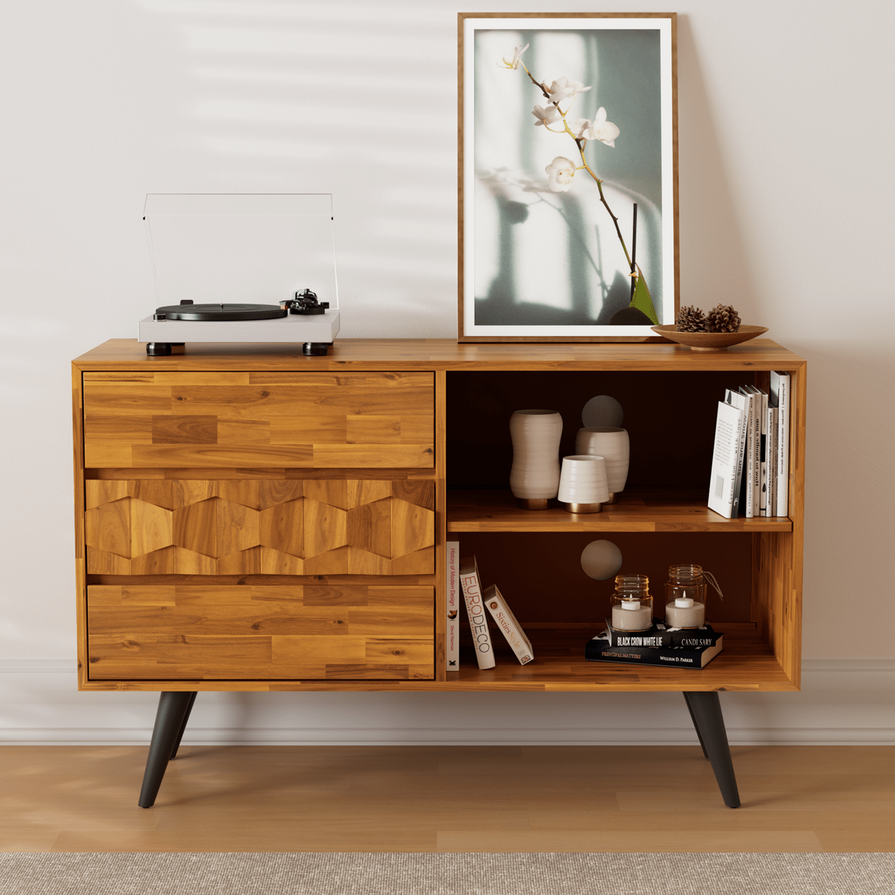 Eltis Patronza Solid Wood TV Stand 3 Drawers, for TVs up to 45", Unique