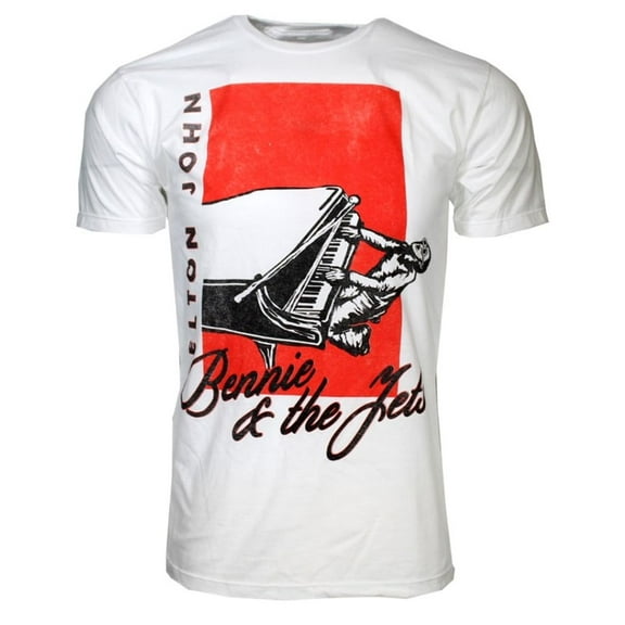 Elton John Men's Bennie and The Jets Slim Fit T-Shirt White S