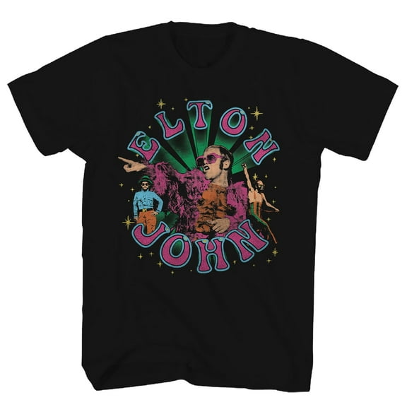 Elton John Men's Images T-Shirt Black Medium | Officially Licensed Merchandise