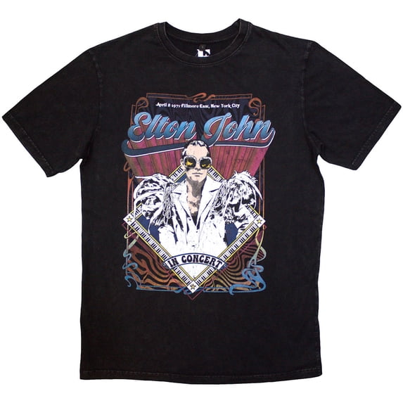 Elton John Unisex Stone Wash T-Shirt: Psych Vintage Stone Wash (Medium)