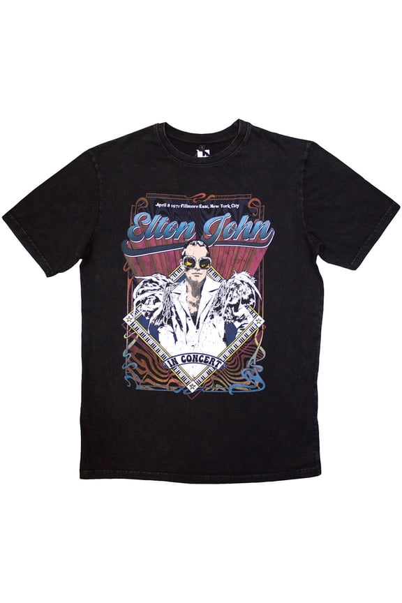 Elton John Unisex Stone Wash T-Shirt: Psych Vintage Stone Wash (X-Large)