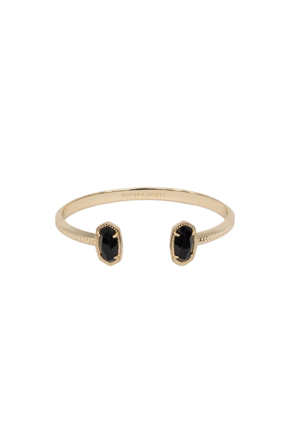 Elton Open Bangle Bracelet in Black and Gold Plated