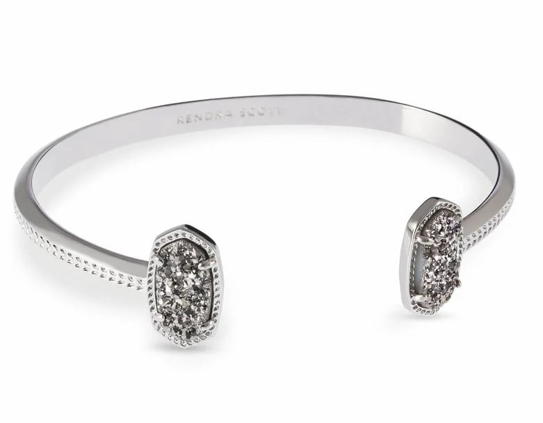 Elton Open Bangle Bracelet in Platinum Drusy and Rhodium Plated