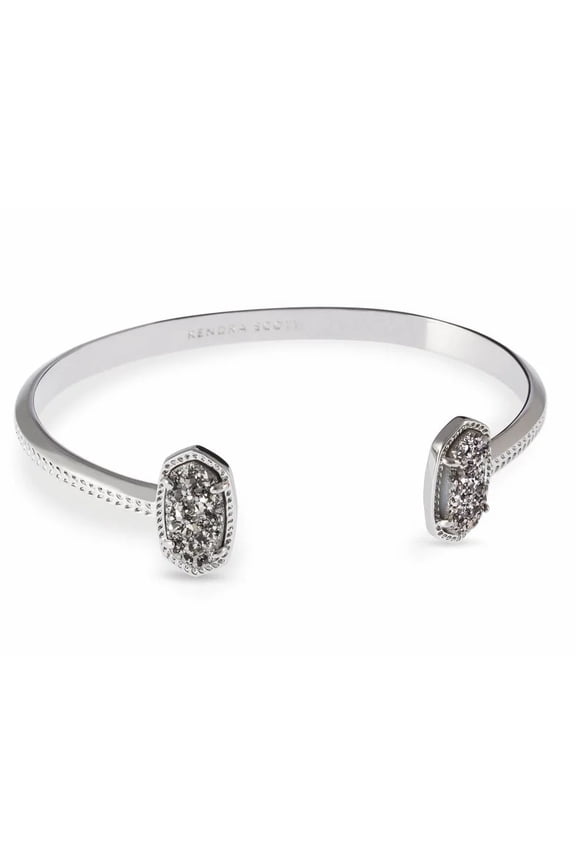 Elton Open Bangle Bracelet in Platinum Drusy and Rhodium Plated