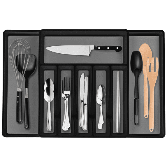 Eltow Black Expandable Kitchen Drawer Organizer for Cutlery and Utensils