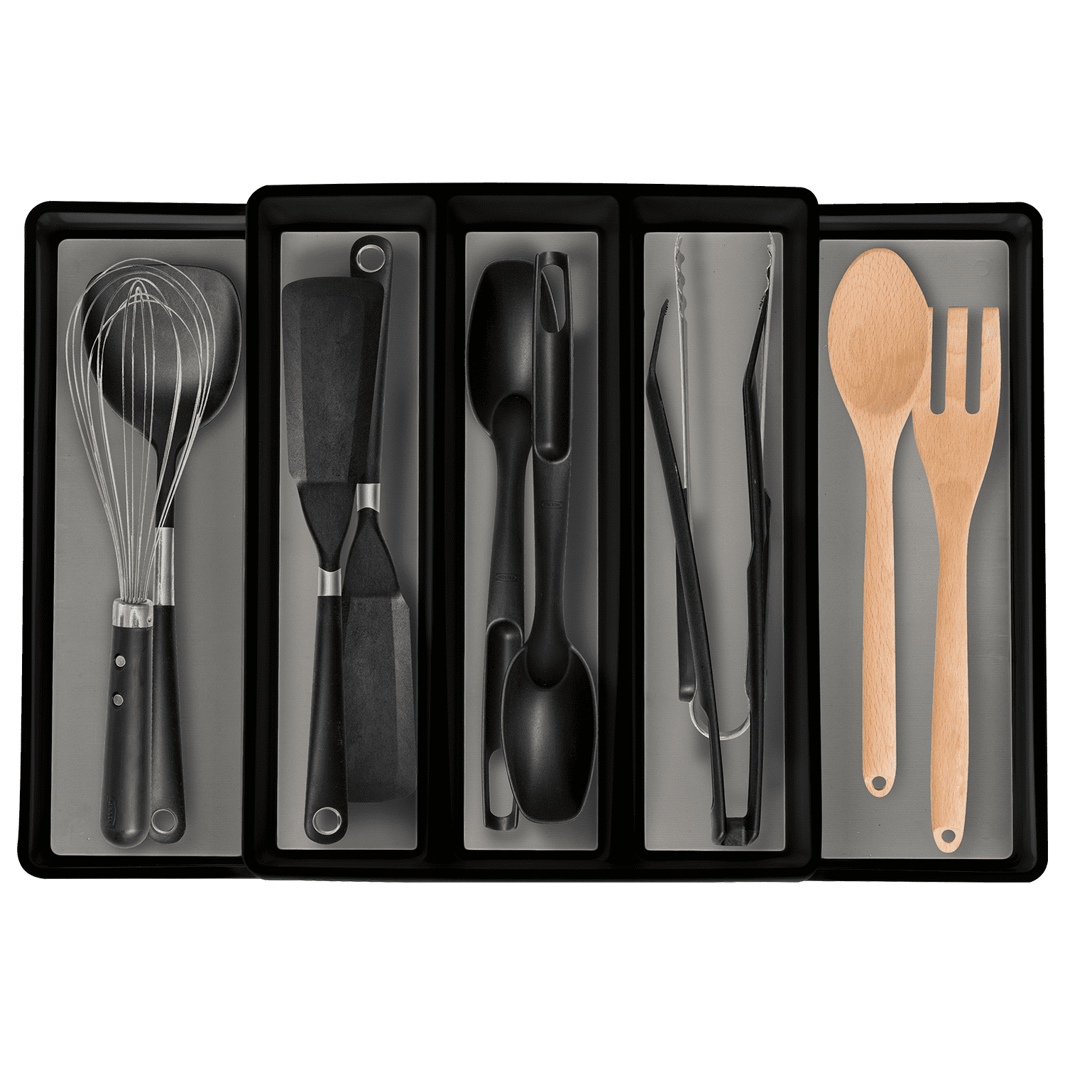 Eltow Black Expandable Kitchen Drawer Organizer for Utensils, 16” x 23. ...