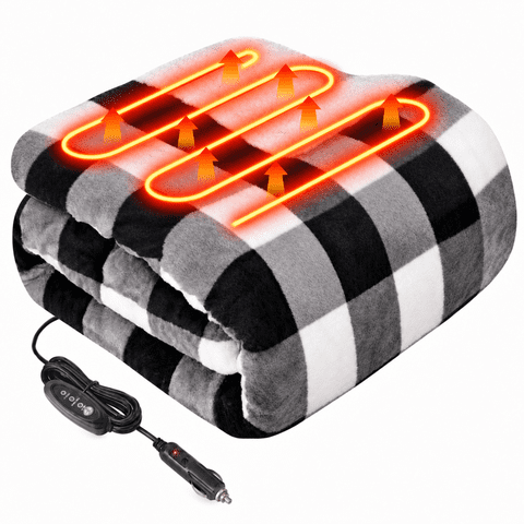 Eltruqan Heated Car Blanket, 12-Volt Electric Blanket with 3 Heating Levels for Car, Truck, SUV, RV or Camping, 59" x 43”, Grey Buffalo Plaid