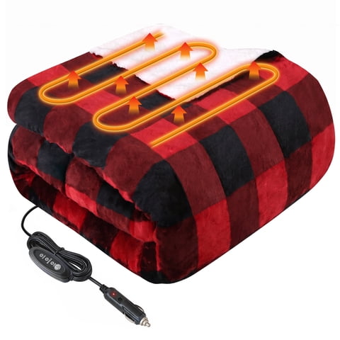 Eltruqan Heated Car Blanket, 12-Volt Electric Blanket with 3 Heating Levels for Car, Truck, SUV, RV or Camping, 59" x 43”, Red Buffalo Plaid
