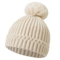thumbnail image 1 of Eltusu Baby Boys Beanies with Pompom, Windproof Thermal Winter Stretch Knit Hats Beige Size 0-12 Months, 1 of 3